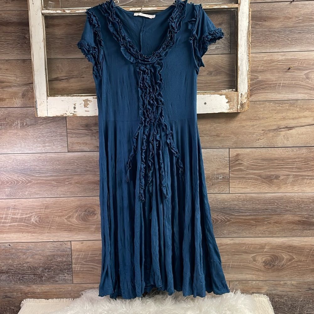 LAUREN VIDAL Ladies Love Dress Style 5873 Short Sleeve Crinkle Dress Ruffle Trim